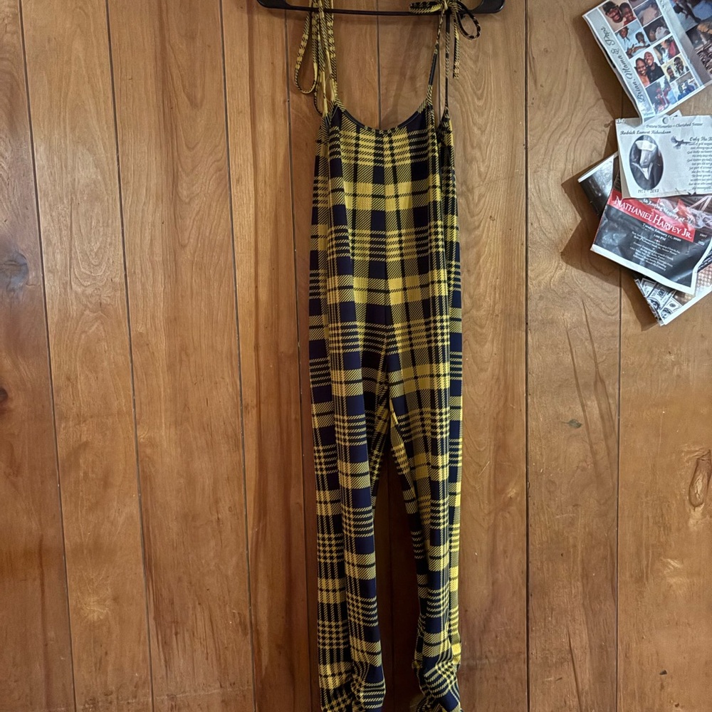 SHEIN Yellow and Black Plaid Jumpsuit
